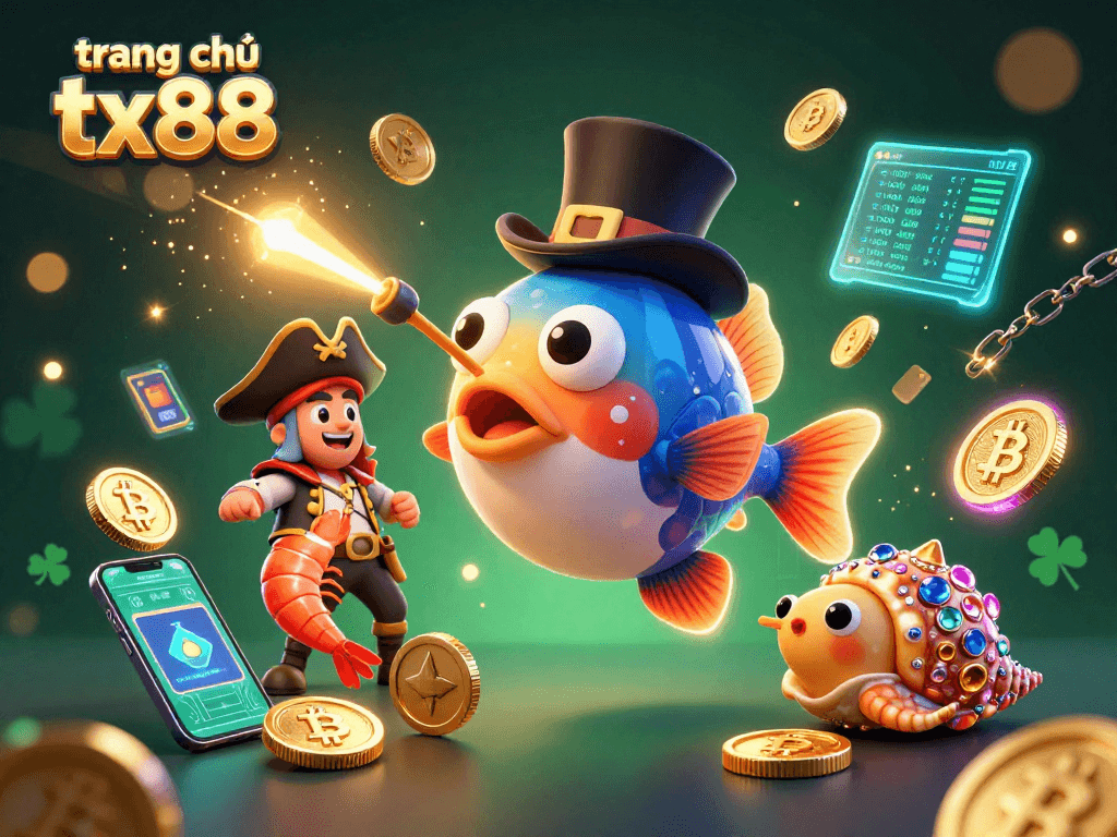 Win big with trang chủ tx88 as the deep-sea casino characters attract golden coins in a vibrant world.