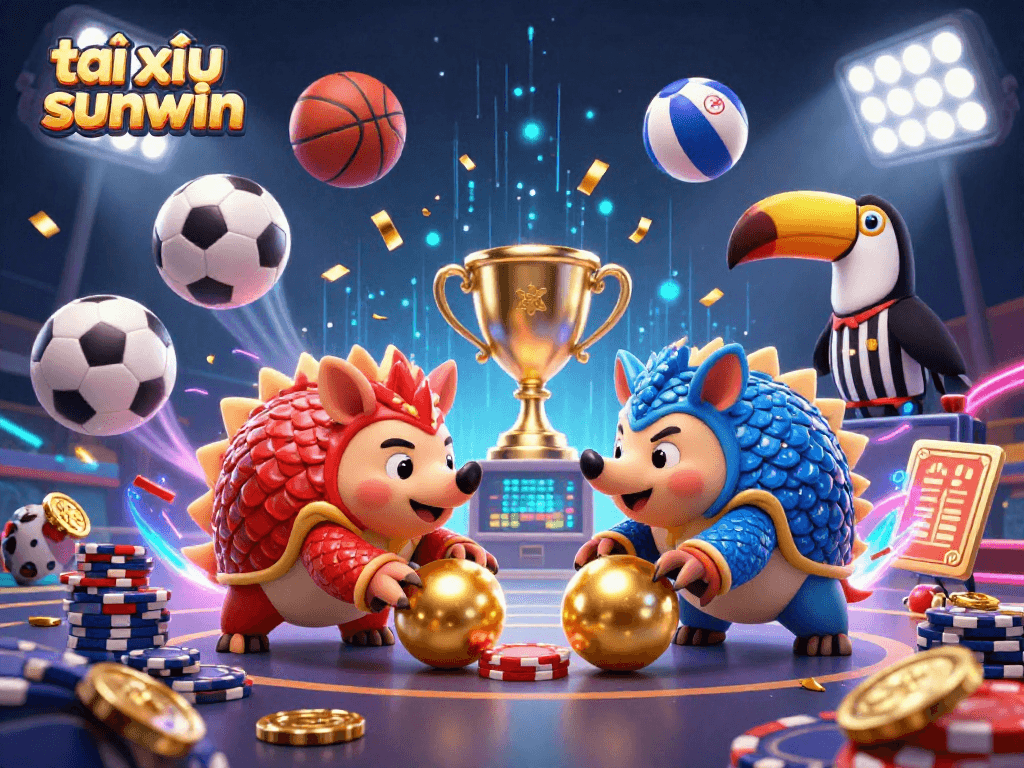 Engage in tài xỉu sunwin with dynamic pangolins and colorful casino elements in a thrilling scene.