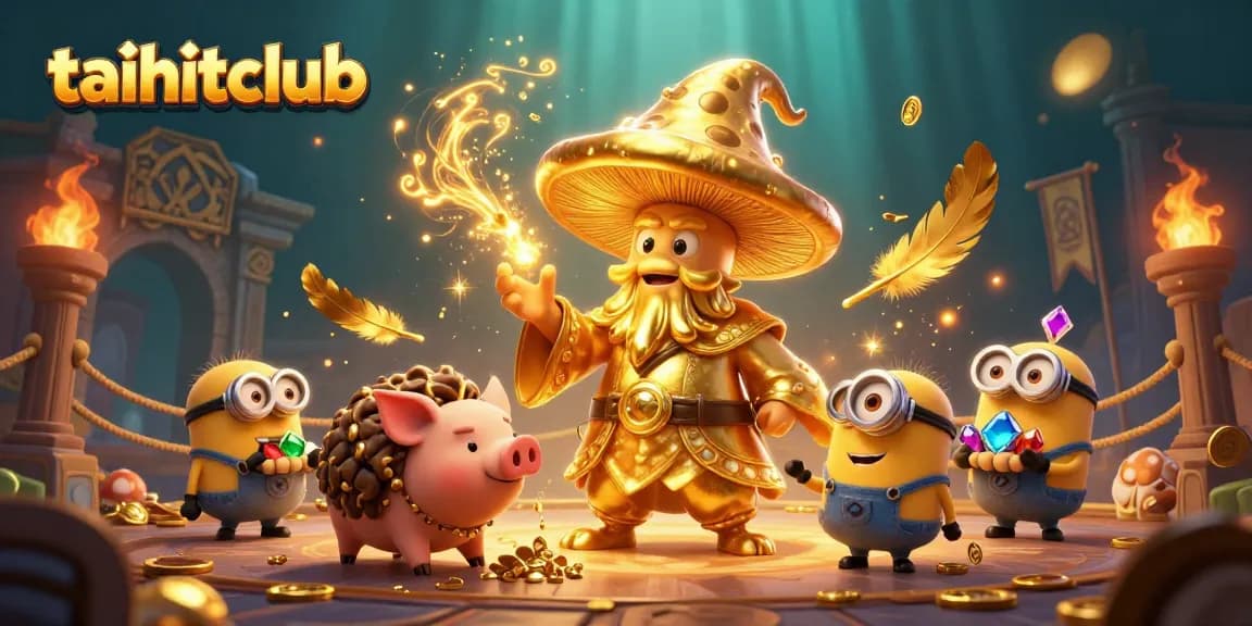 Engage with taihitclub's vibrant magic, showcasing a golden wizard and treasure in an immersive casino adventure.
