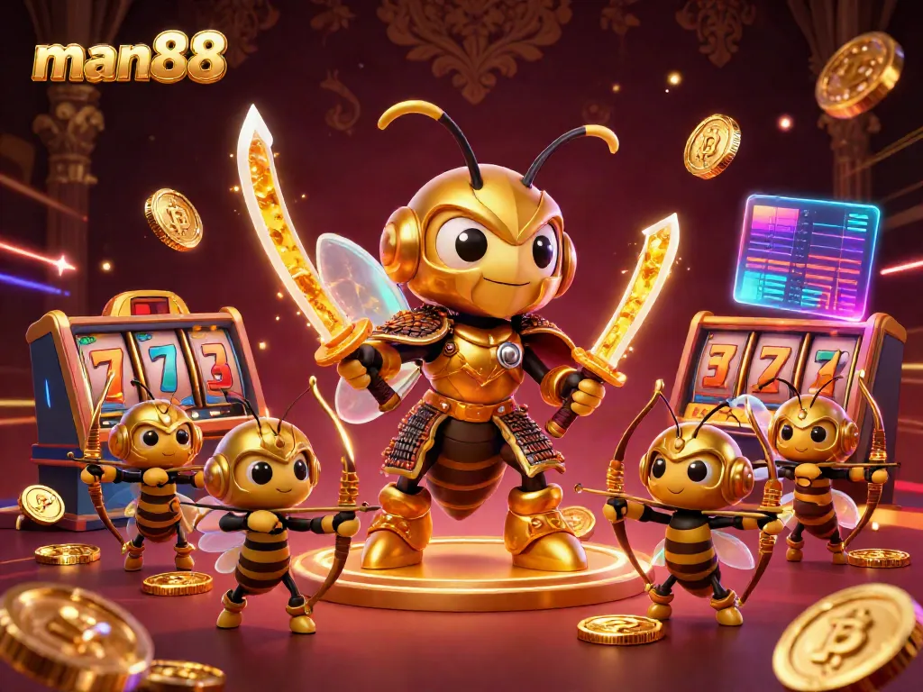 Engage with thrilling jackpots and slot entertainment at man88 in a vibrant 3D casino scene.