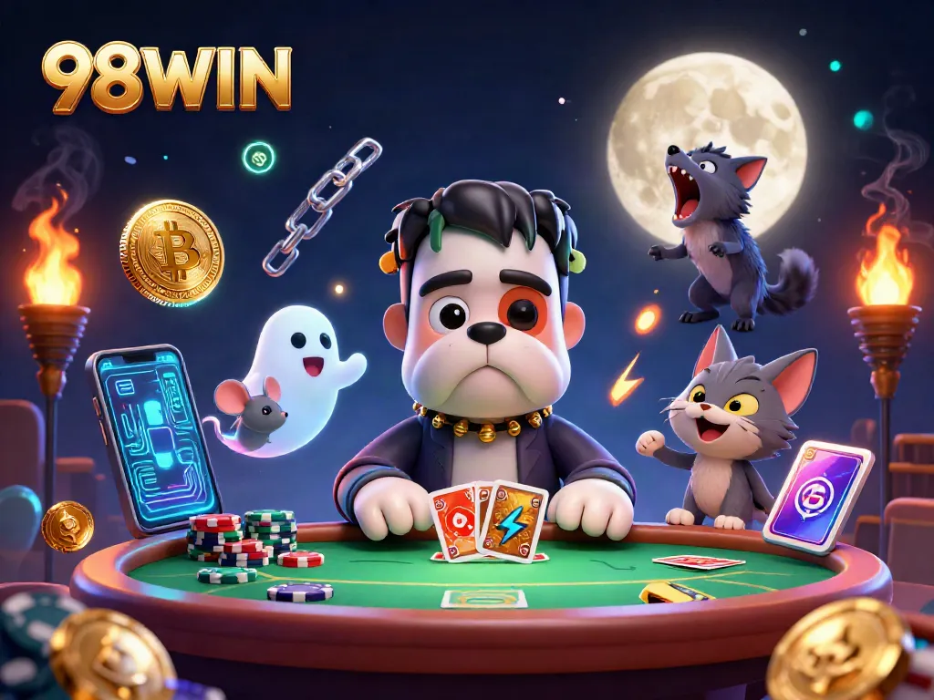 Engage with the thrilling world of 98WIN as a monster dealer brings cards alive in a haunted casino.