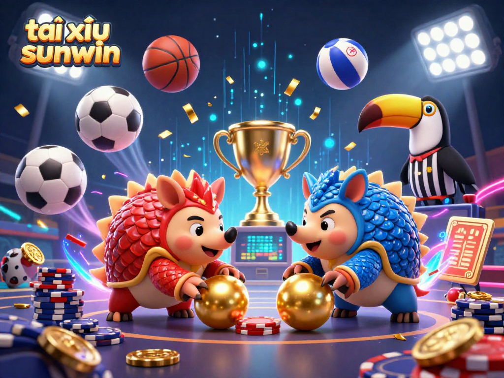 Engage in tài xỉu sunwin with dynamic pangolins and colorful casino elements in a thrilling scene.