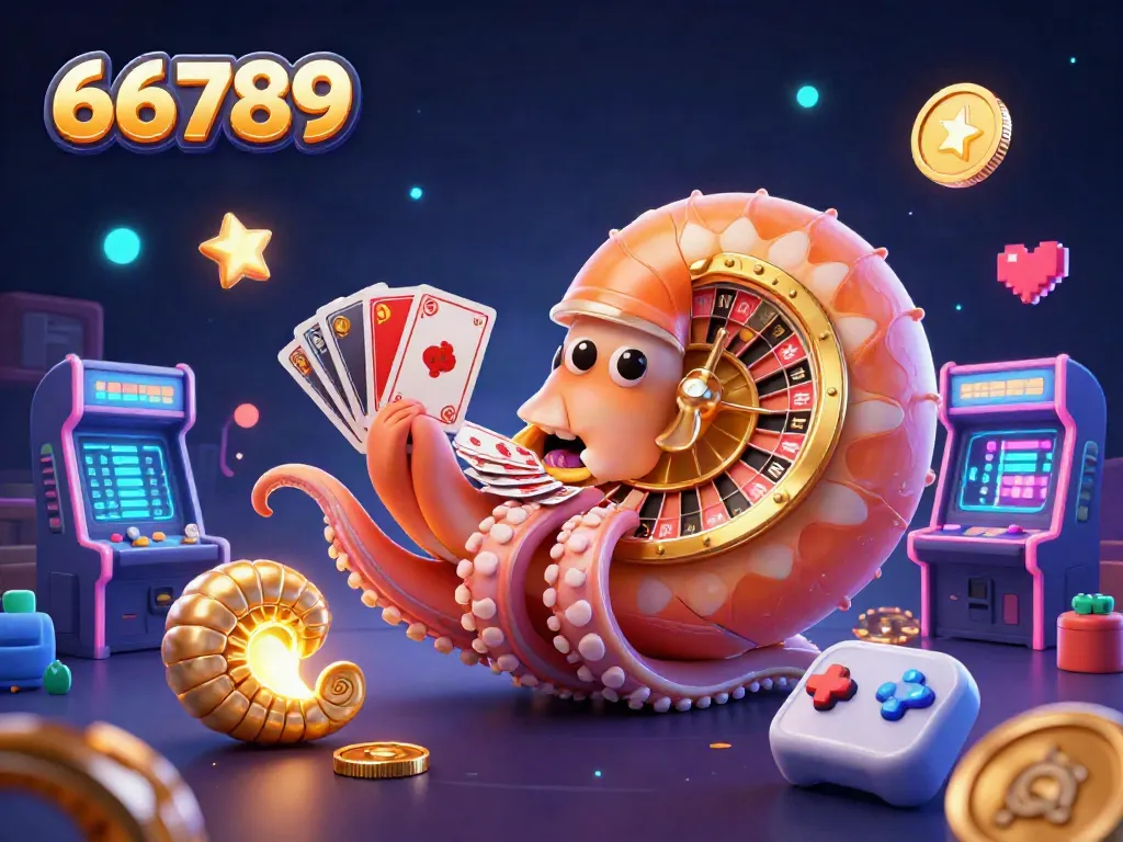 Experience the thrill of gambling at 66789 with a vibrant, colorful scene of casino games featuring a giant nautilus.