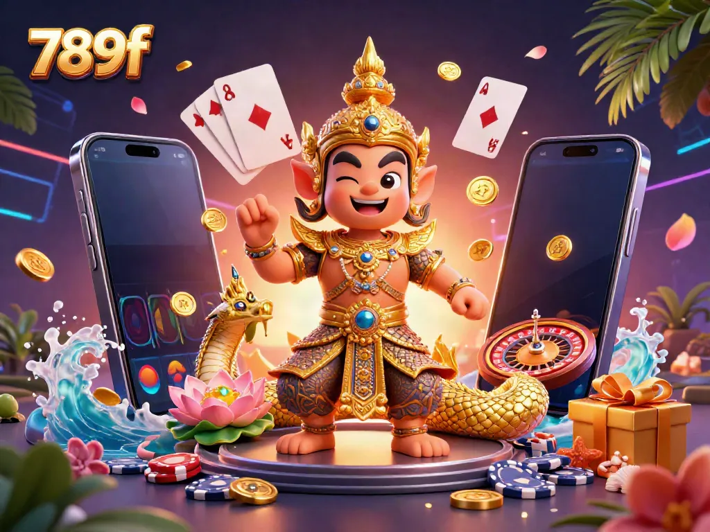 Experience the excitement of 789f with a captivating scene of a guardian and gambling elements.