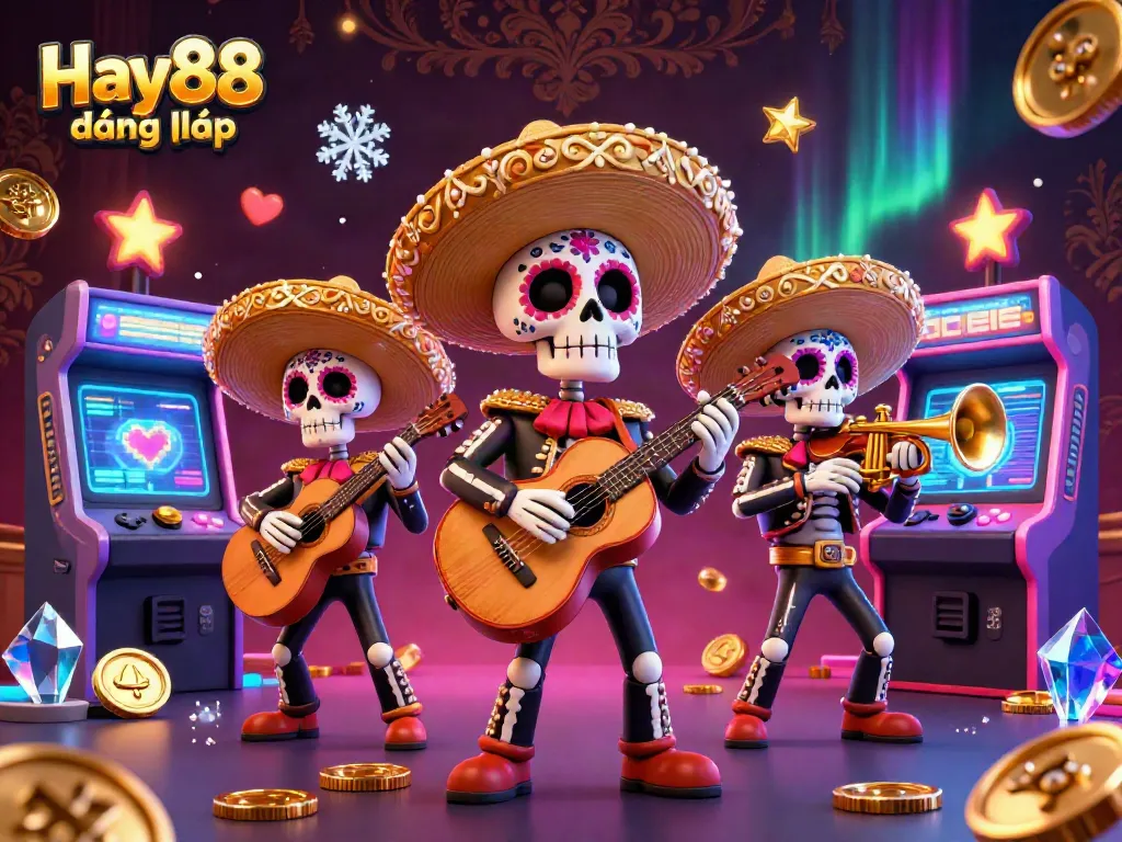 Experience Hay88 đăng nhập with vibrant 3D casino game elements and colorful mariachi characters.