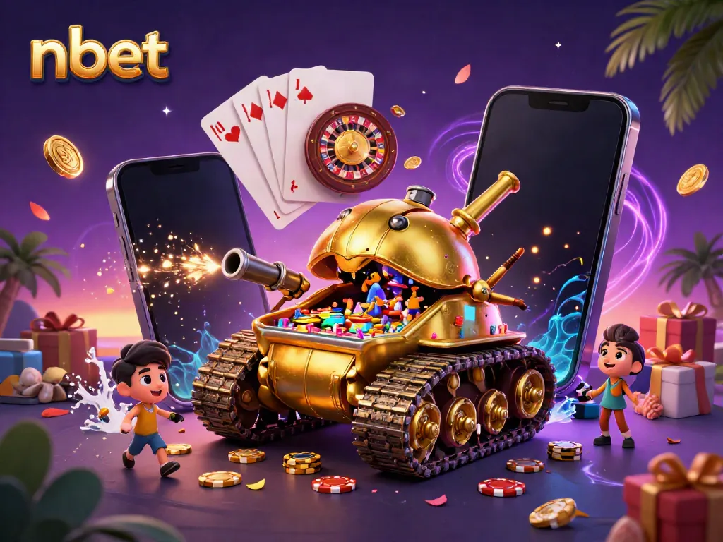 Experience the excitement of nbet in this vibrant 3D illustration featuring a golden beetle tank casino.