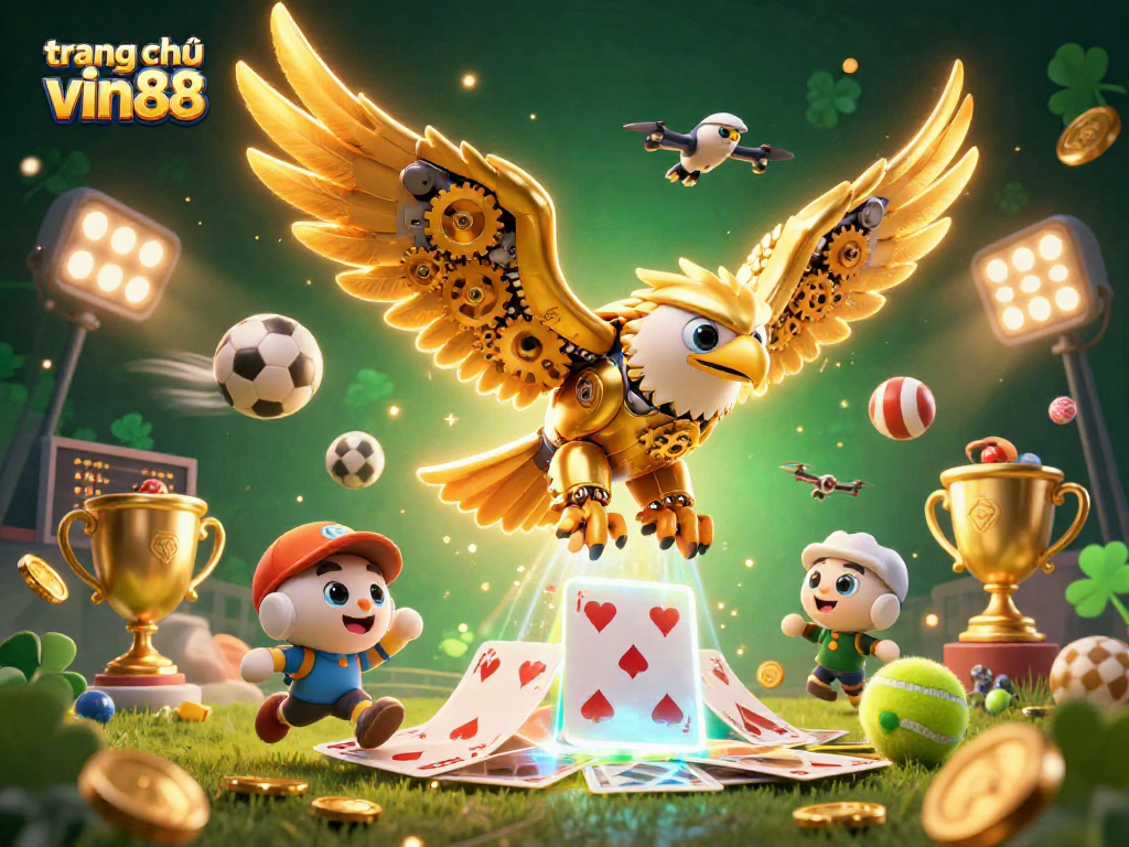 Experience the thrill of winning at trang chủ vin88 with dynamic 3D casino elements and vibrant gold highlights.