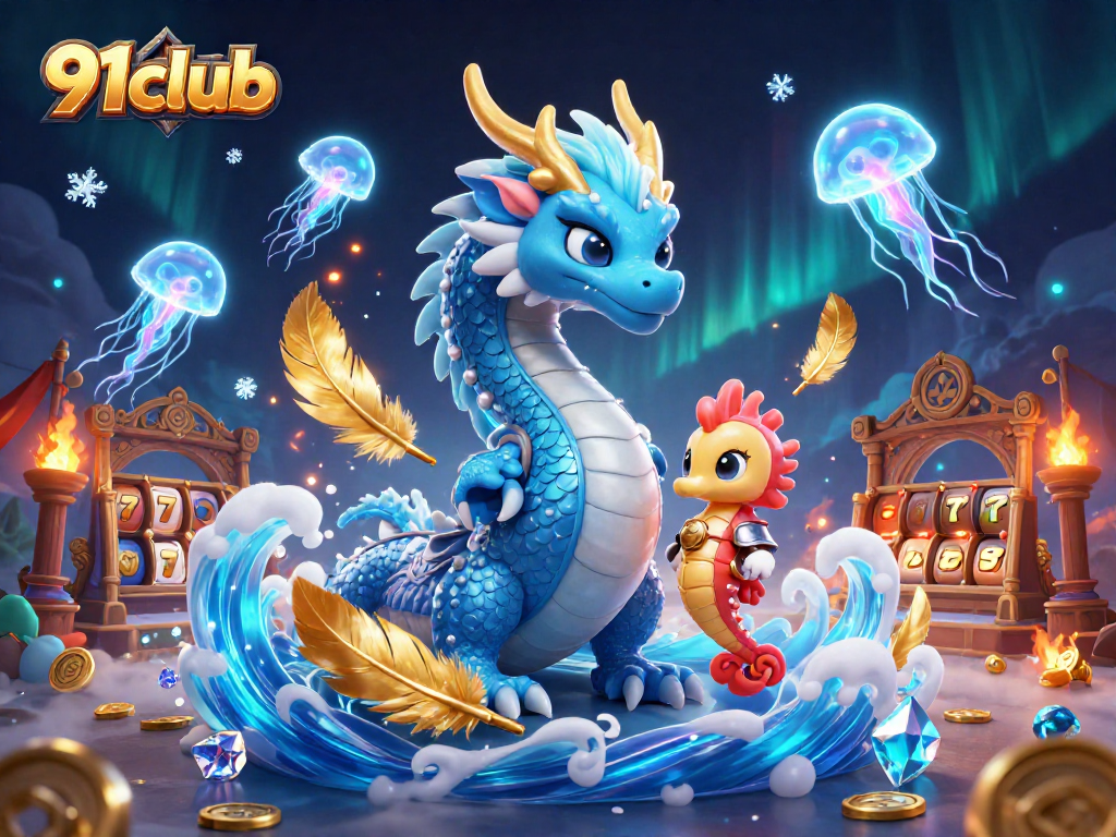 Engage with 91club's immersive gaming world featuring a majestic dragon and vibrant gaming elements.