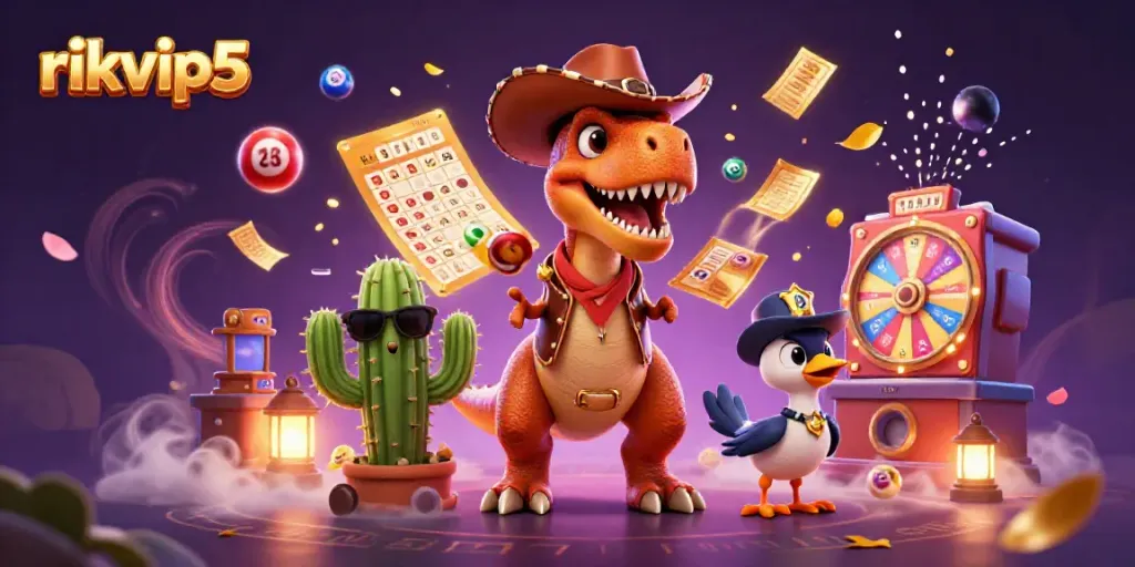Engage with the vibrant world of rikvip5 showcasing colorful lottery elements and animated characters for a thrilling gaming experience.