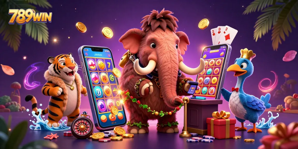Experience exciting gameplay at 789WIN with a vibrant illustration of a casino scene featuring entertaining characters.