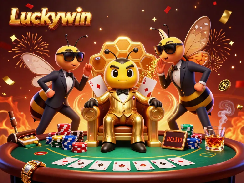 Experience the excitement of Luckywin's vibrant casino scene, showcasing thrilling poker action and dynamic characters in 3D.