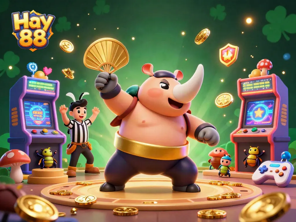 Experience thrilling games at Hay 88, featuring dynamic characters amidst vibrant casino elements.