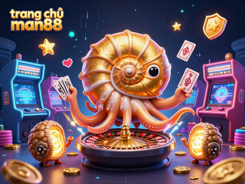 Experience the excitement of trang chủ man88 with a vibrant 3D casino scene featuring games and elements.