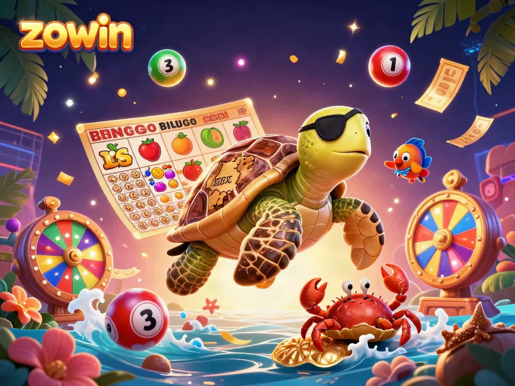 Experience vibrant slot adventures at Zowin with a turtle, crab, and parrotfish amidst dynamic game elements.