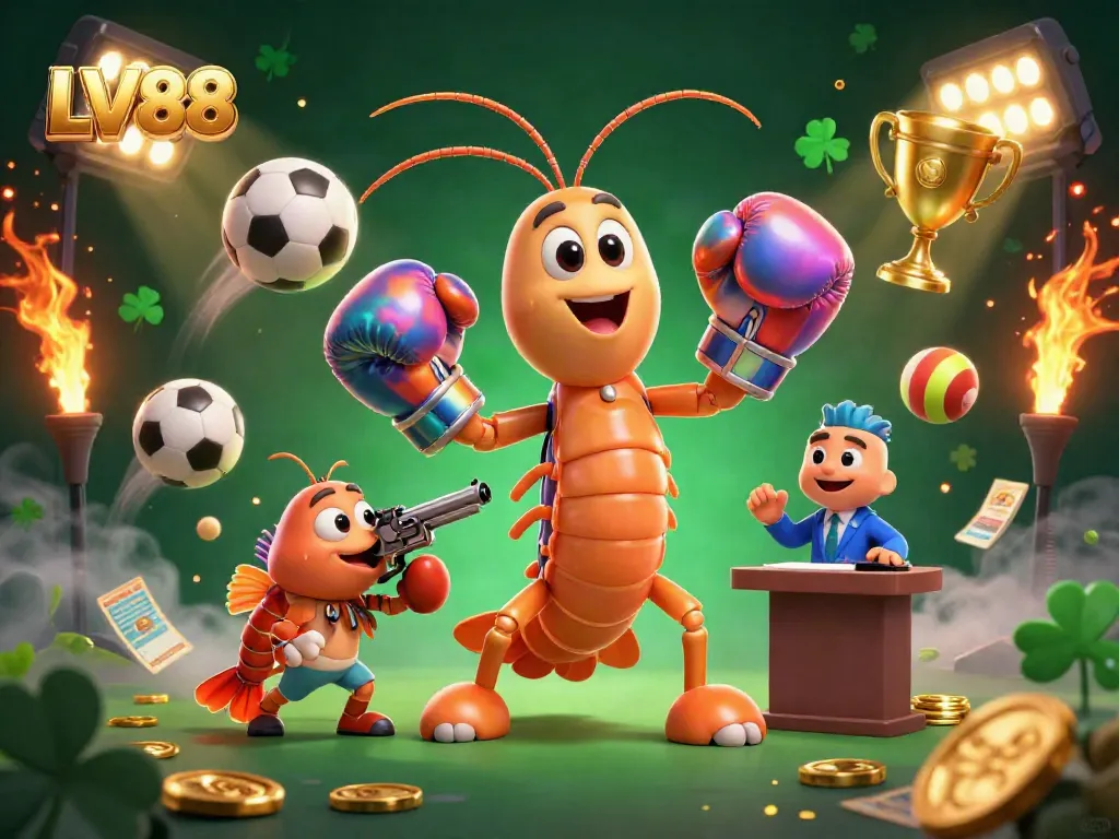 Experience LV88 with a vibrant 3D casino scene showcasing characters and gaming elements in an energetic environment.