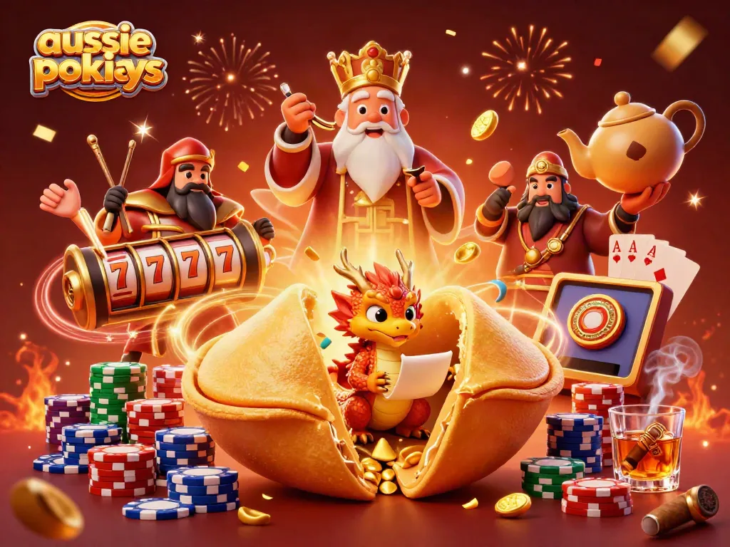 Engage with aussie pokies gameplay in a vibrant 3D casino scene featuring interactive elements.