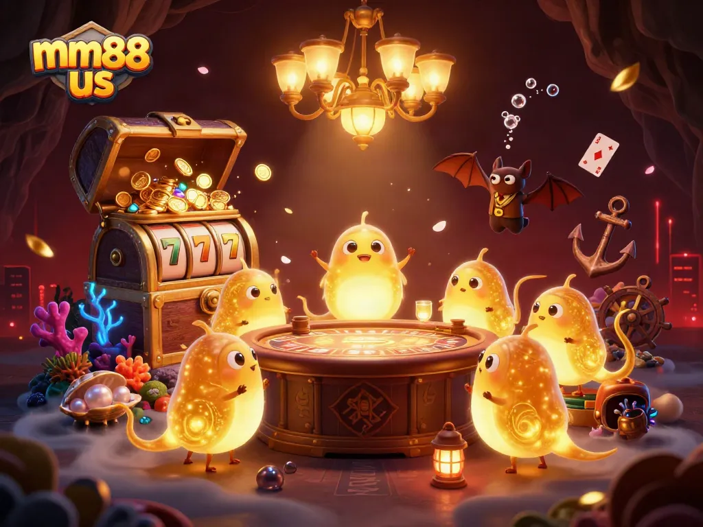 Experience exciting gameplay at mm88 us with a vibrant casino scene illuminated by bioluminescent glowworms.