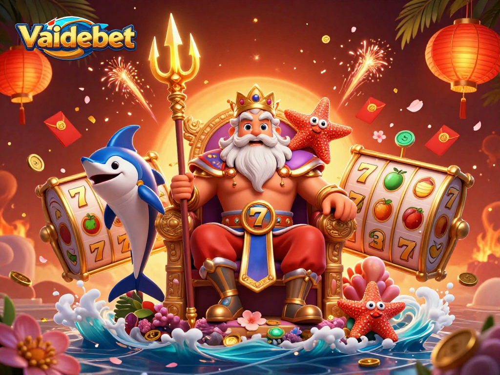 Experience the thrilling world of Vaidebet with vibrant slot reels and 3D characters embodying casino excitement.