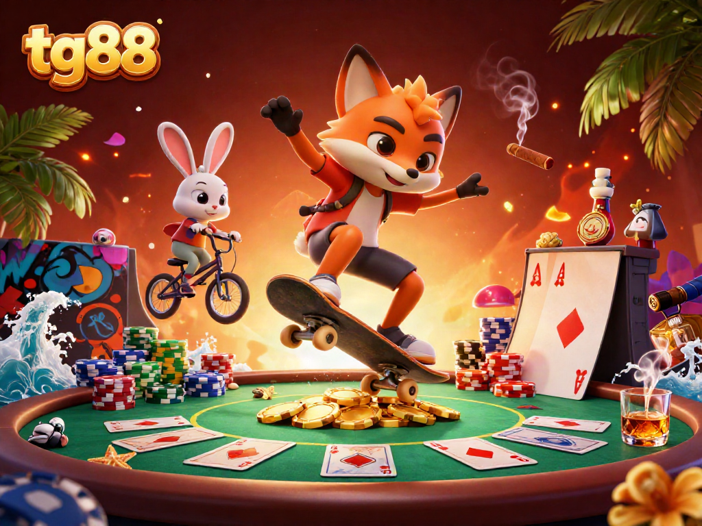Experience thrilling gaming action with tg88, showcasing a vibrant 3D illustration of casino elements.