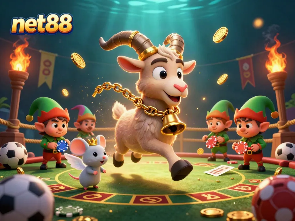 Bet on thrilling matches at net88, immersed in festive atmosphere while characters entertain and engage.