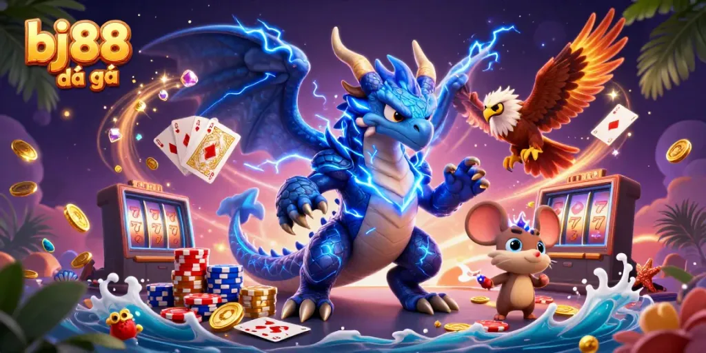 Experience the excitement of bj88 đá gà with vibrant characters and dynamic casino elements.