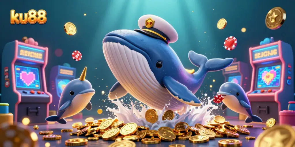 Bet and win with ku88 in a vibrant 3D undersea casino adventure featuring playful characters and game elements.