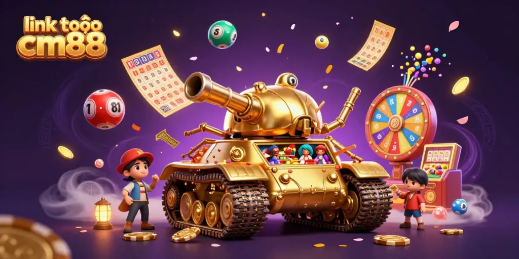 Experience winning thrills with link vào cm88 in this vibrant casino-themed 3D illustration.