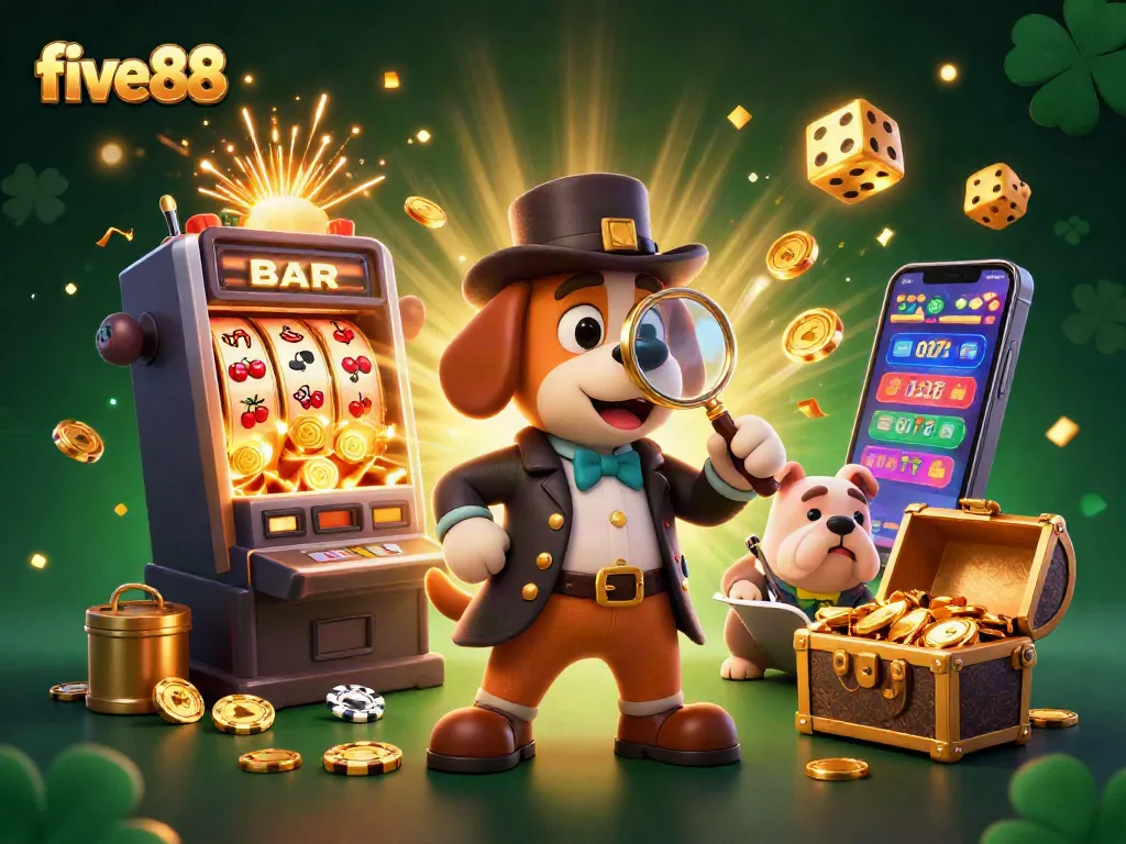 Experience five88's thrilling jackpot atmosphere with a detective uncovering gaming treasures.