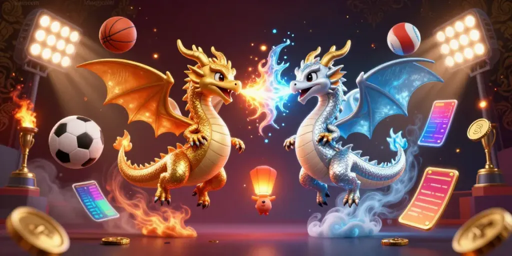 Engage with thrilling adventures at 78wincom with our golden and silver dragons in action.