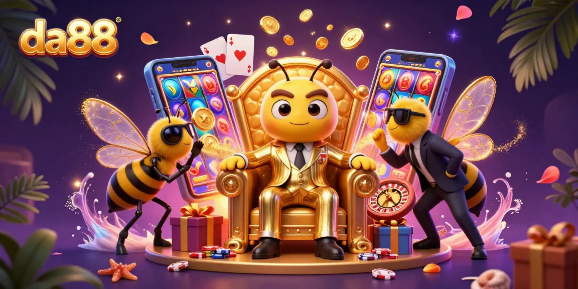 Experience exciting games at da88, featuring dynamic slot reels, coins, and casino elements.