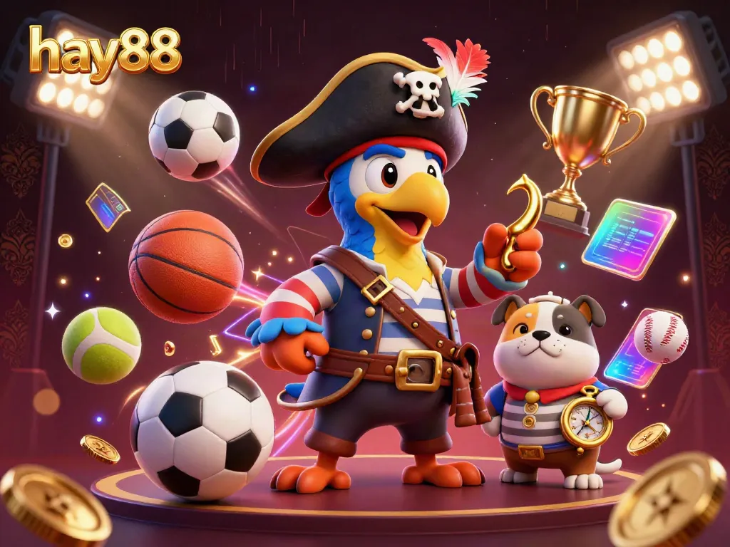 Experience action and excitement in the hay88 casino with 3D pirate characters and vibrant sports elements.