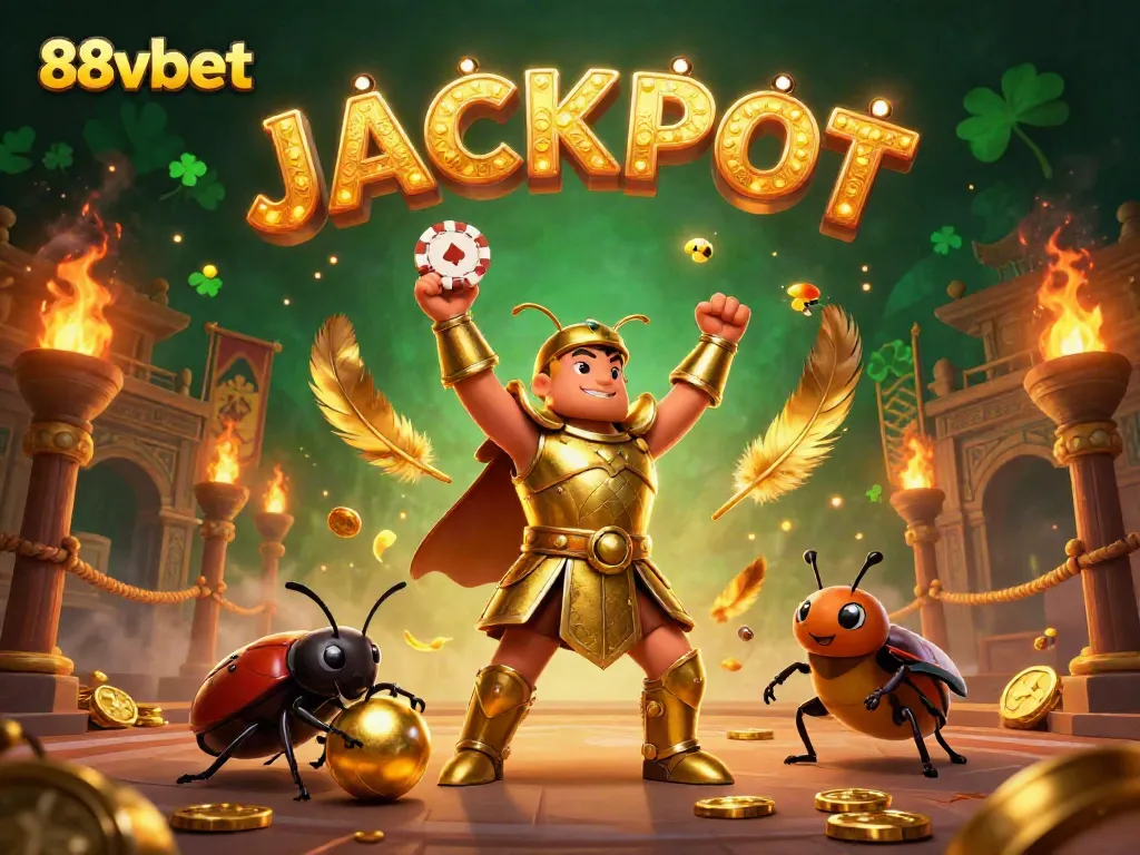 Experience the excitement of winning with 88vbet as a victorious beetle lifts a poker chip aloft.