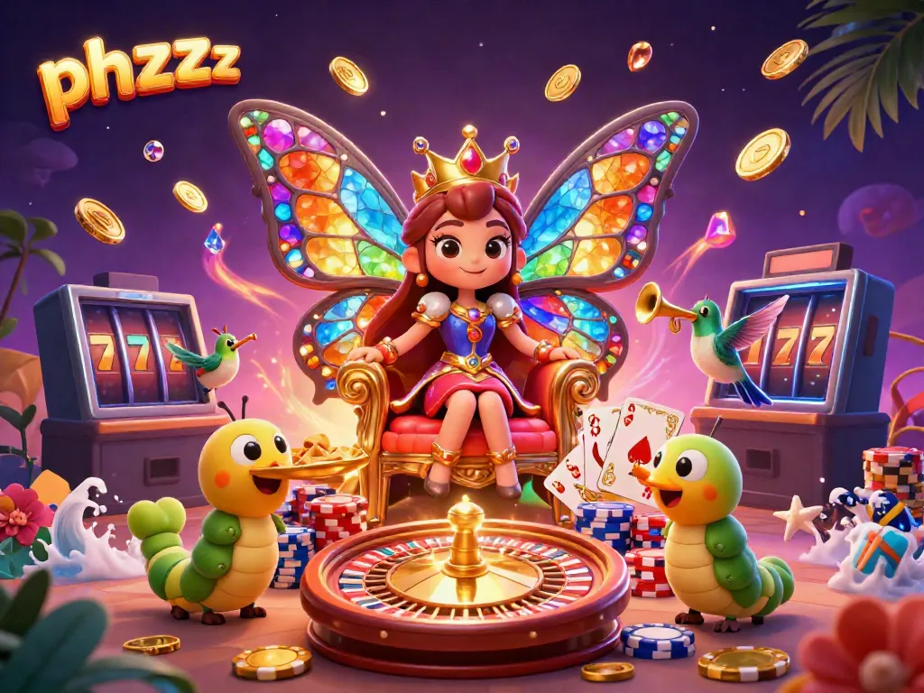 Experience the phzzz casino thrill with a vivid 3D illustration of vibrant gaming elements.