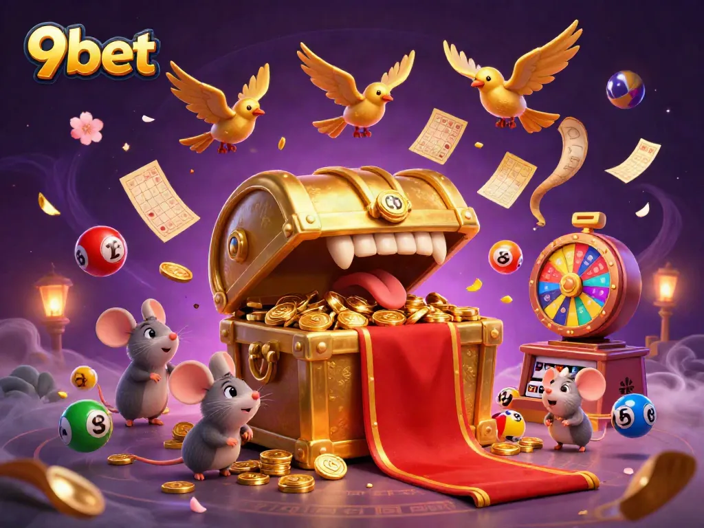 Engage in thrilling gameplay with 9bet's colorful lotteries and prizes amidst gold and magic.