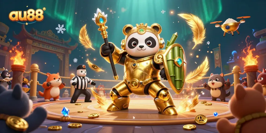 Engage in thrilling gaming at au88 with a vibrant, action-packed digital illustration.