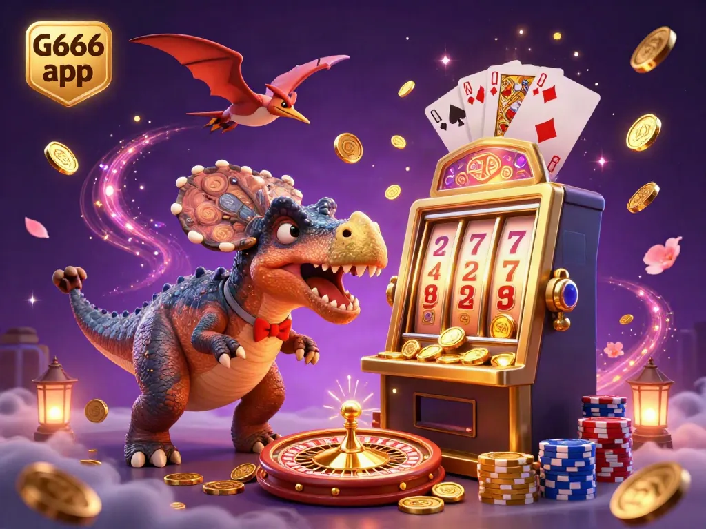 Experience the excitement of the G666 app as a pachycephalosaurus triggers a jackpot in this vibrant casino scene.