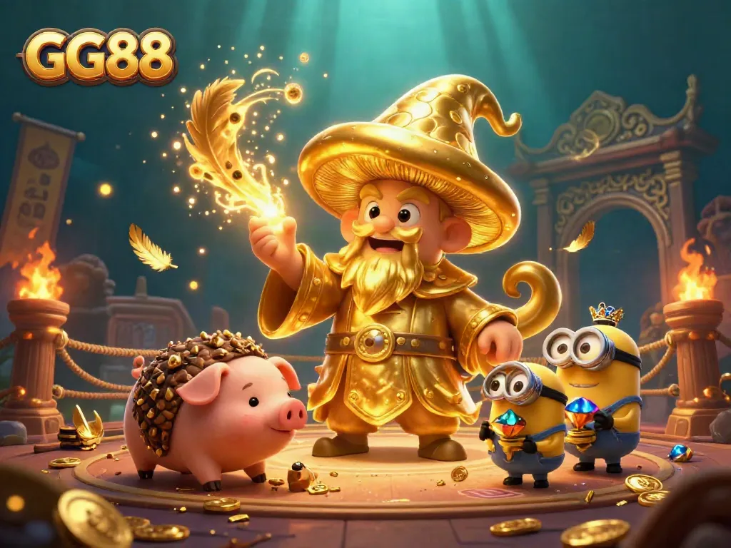 Engage in thrilling action with GG88 as golden treasures and a magical wizard create an immersive casino experience.