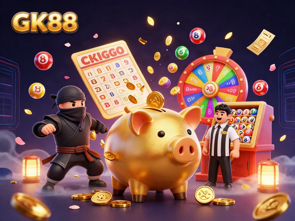 Engaging GK88 casino illustration showcasing characters and dynamic gambling elements.