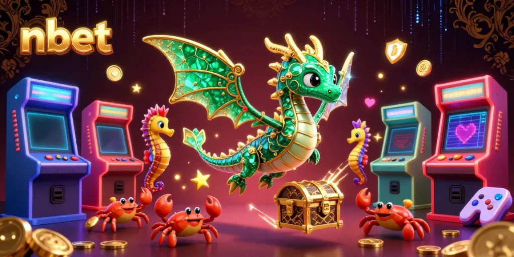 Engage with nbet through a magical casino scene featuring an emerald sea dragon and vibrant gaming elements.