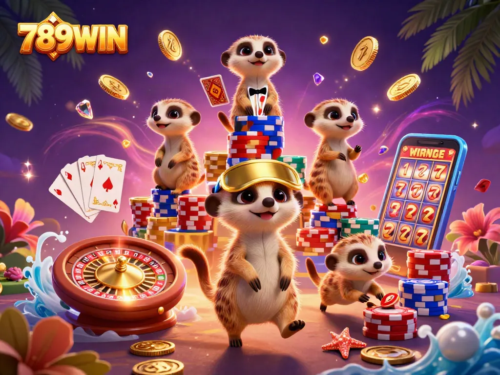 Experience thrilling wins with 789WIN in this lively casino meerkat scene.
