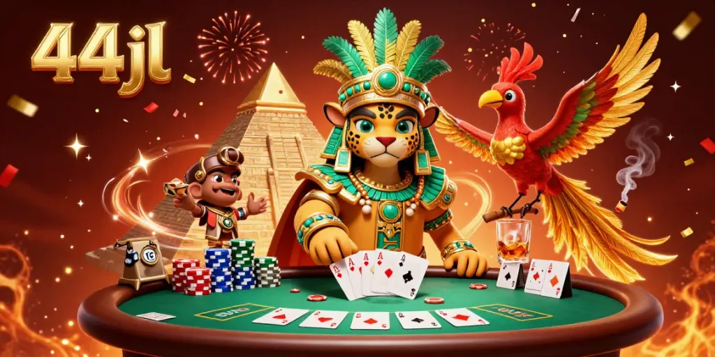 Engage in thrilling poker action at 44jl with vibrant characters and colorful chips.