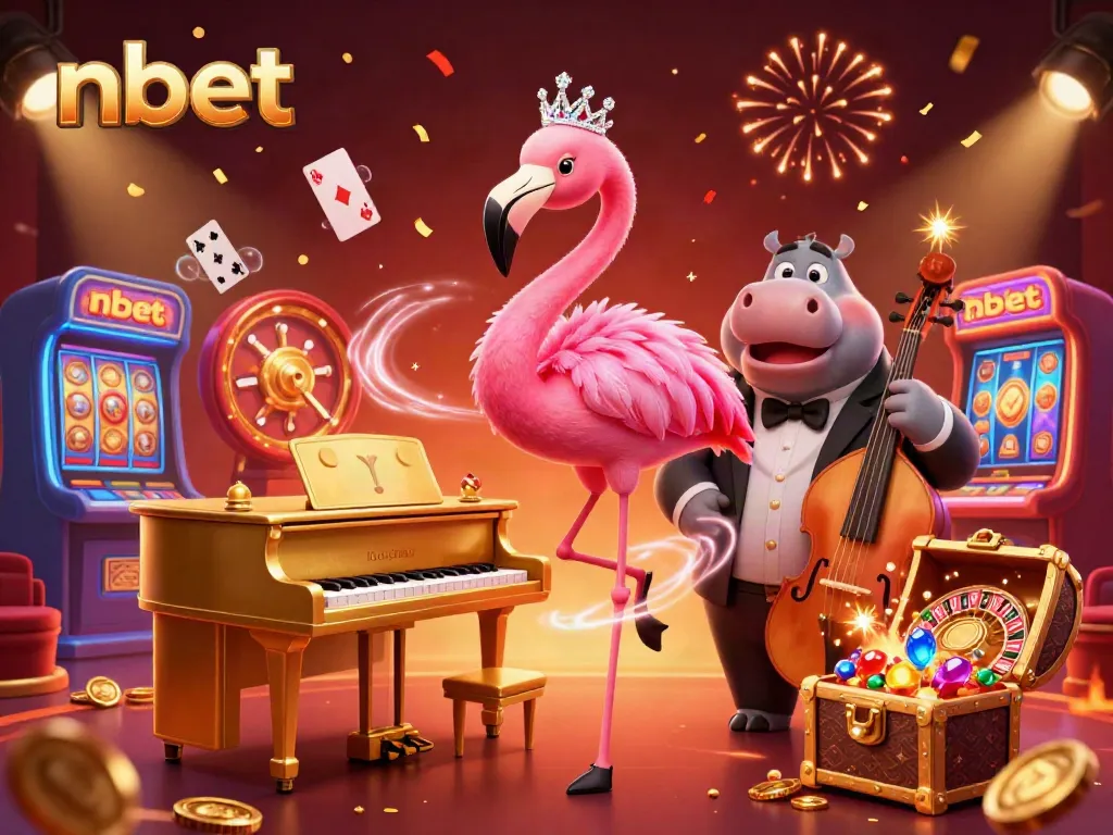 Experience nbet's vibrant casino atmosphere with a flamingo singer, hippo bassist, and floating slots.